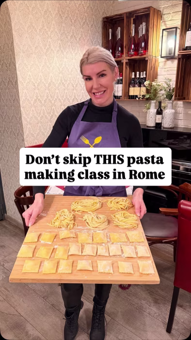Host demonstrating pasta making in Rome